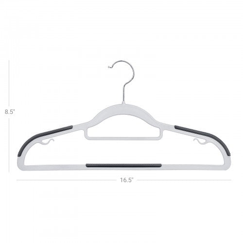 Coat Hangers – Heavy Duty Plastic – Grey – Non-Slip Design, 360° Swivel Hook, Space-Saving, 42 cm Wide, Pack of 30